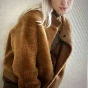Fibflx Lamb Shearling Teddy Jacket Size S Cocoa Brown Color.